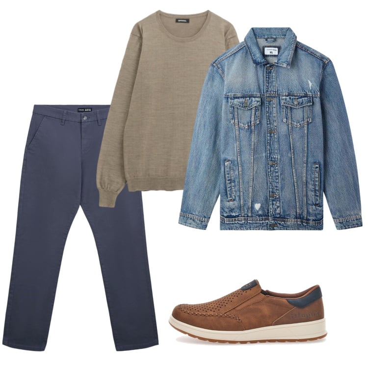 Outfit uomo - Primavera. Stile Casual per Tutti i giorni. Abbinamento con maglieria, giacche, sneakers, pantaloni chino.