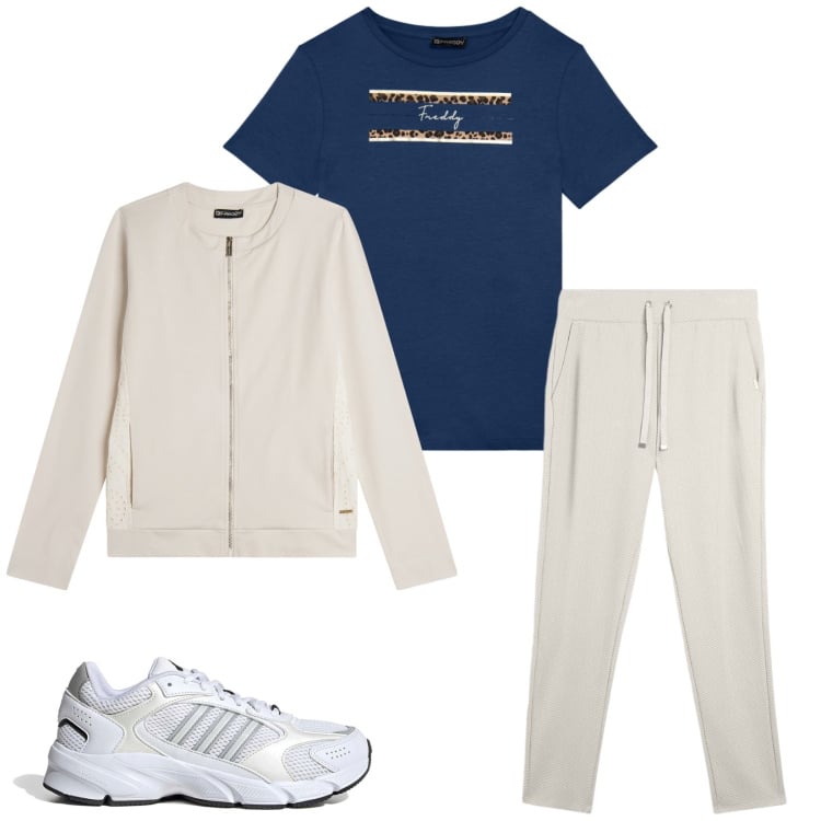Outfit donna - Total look #2365986. Stile Sporty chic per Sport. Abbinamento con felpe, pantaloni, t-shirt, sneakers.