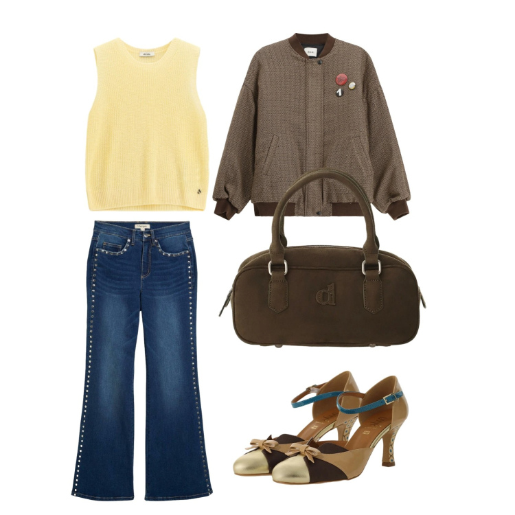 Outfit donna - Bella Giornata. Stile Casual chic per Tutti i giorni. Abbinamento con jeans a zampa, décolleté, maglieria, cappotti, bomber.