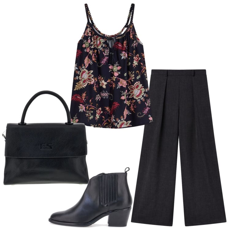 Outfit donna - Total look #2365989. Stile Casual chic per Tutti i giorni. Abbinamento con top, pantaloni, stivaletti, borse a tracolla.