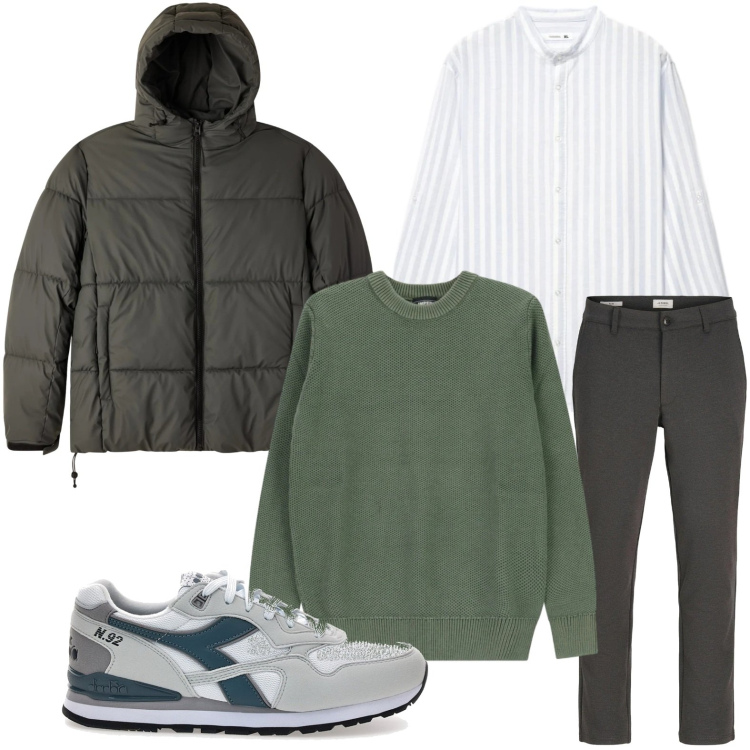 Outfit uomo - Trendy. Stile Trendy per Tutti i giorni. Abbinamento con pantaloni chino, pullovers, bomber, camicie, sneakers.