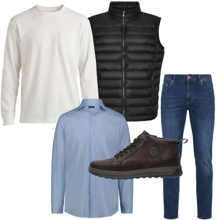 Outfit uomo - Capi polverosi. Stile Trendy per Tutti i giorni. Abbinamento con t-shirt, jeans, piumini, camicie, sneakers.