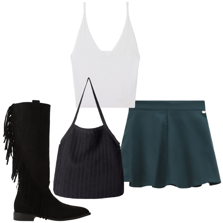 Outfit donna - Total look #2366007. Stile Basic per Tutti i giorni. Abbinamento con top, shopping bag, minigonne, stivali sopra il ginocchio.