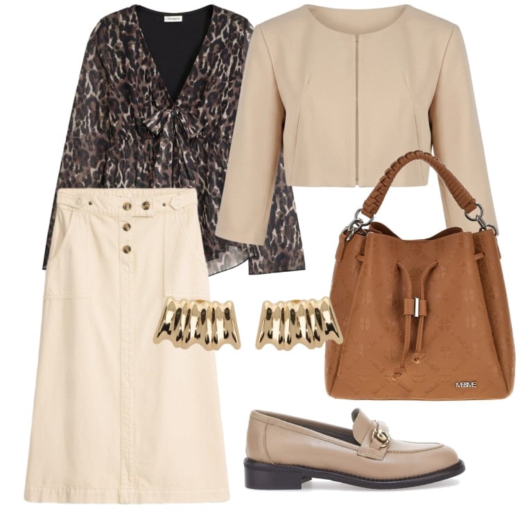 Outfit donna - Il mocassino. per Tutti i giorni. Abbinamento con gonne longuette, bluse, bolero, orecchini, mocassini, borse a tracolla.