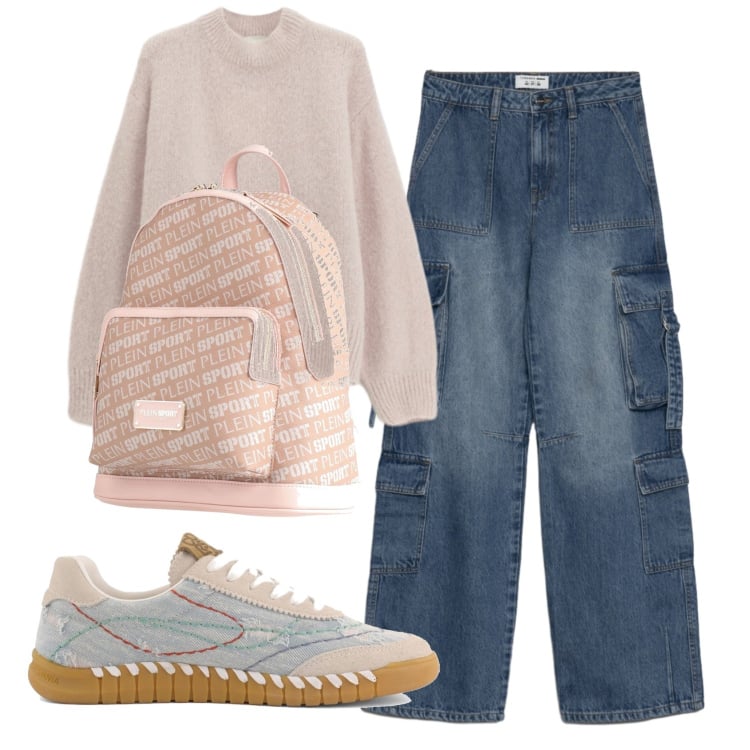 Outfit donna - Total look #2366029. Stile Casual per Tutti i giorni. Abbinamento con zaini, jeans, maglieria, sneakers.