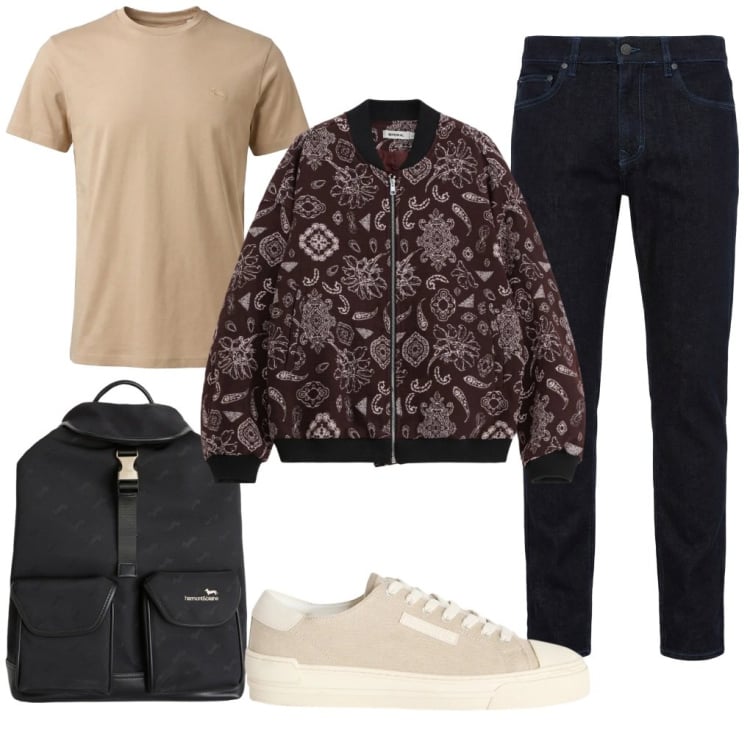 Outfit uomo - Alex: il bomber. Stile Urban per Tutti i giorni. Abbinamento con jeans, sneakers, borse sportive, t-shirt, bomber.