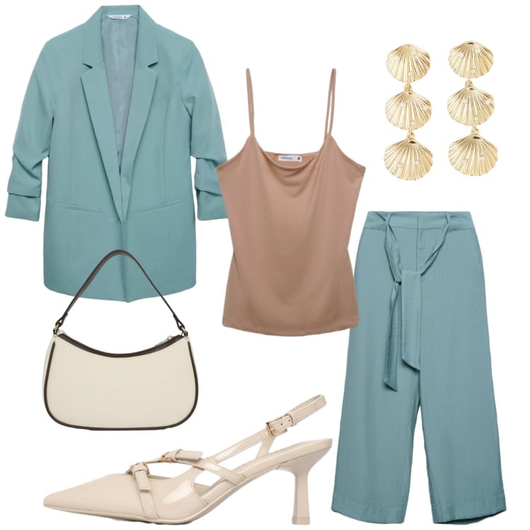 Outfit donna - Total look #2366051. Stile Chic per Serata fuori. Abbinamento con pantaloni a palazzo, canottiere, blazer, décolleté, orecchini, borse a tracolla.