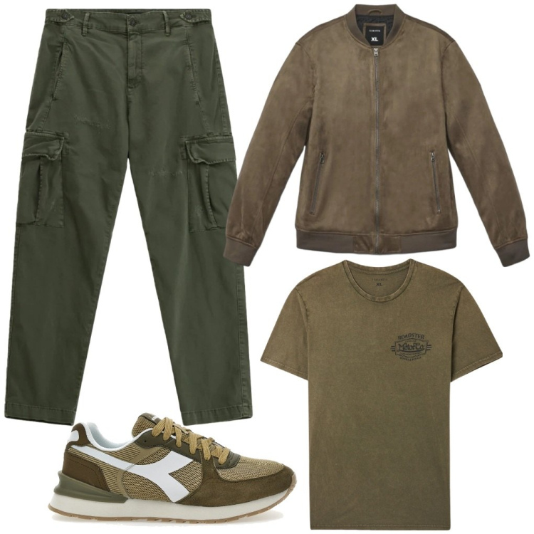 Outfit uomo - Davide: Diadora?!?. Stile Urban per Tutti i giorni. Abbinamento con pantaloni cargo, t-shirt, sneakers, giacche.
