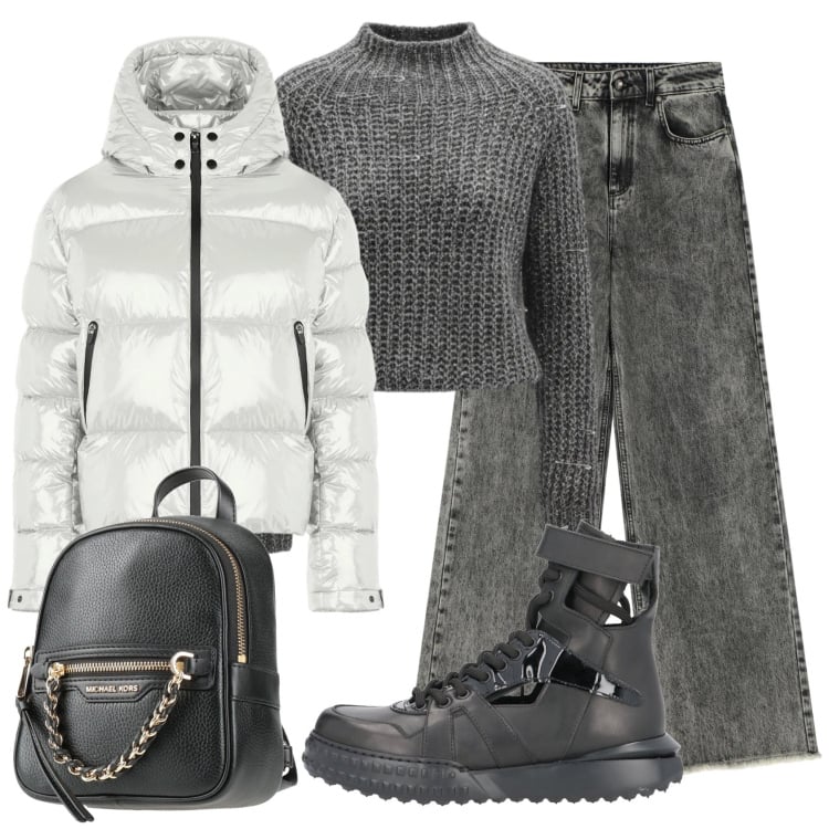 Outfit donna - Total look #2366065. Stile Casual per Tutti i giorni. Abbinamento con zaini, stivaletti, maglieria, piumini, jeans.