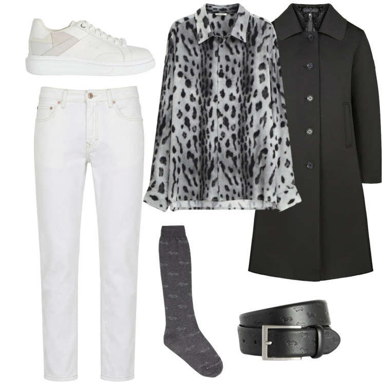 Outfit uomo - Outfit animalier. Stile Trendy per Serata speciale. Abbinamento con sneakers, jeans, cinture, calzini, camicie, cappotti.