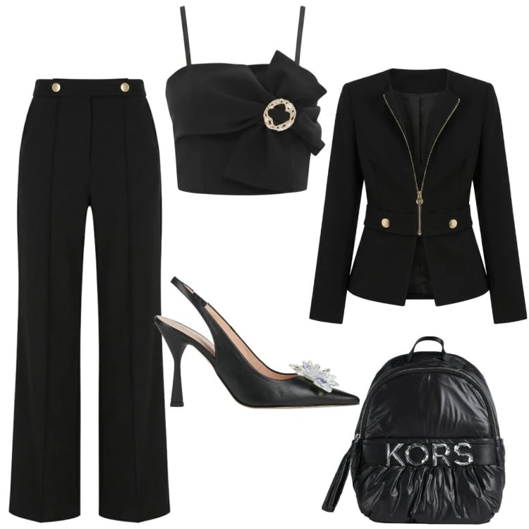 Outfit donna - Total look #2366106. Stile Glamour per Serata fuori. Abbinamento con zaini, décolleté, blazer, pantaloni, top.