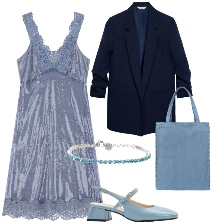 Outfit donna - Total look #2366114. Stile Romantica per Serata fuori. Abbinamento con décolleté, borse tote, blazer, vestiti midi/longuette, braccialetti.