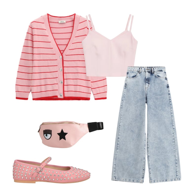 Outfit donna - Total look #2366129. Stile Casual per Tutti i giorni. Abbinamento con marsupi, ballerine, top, jeans, cardigans.