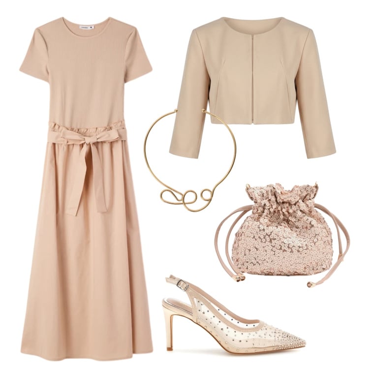 Outfit donna - Evento informale. Stile Chic per Cerimonia. Abbinamento con vestiti lunghi, bolero, pochette, collane, décolleté.