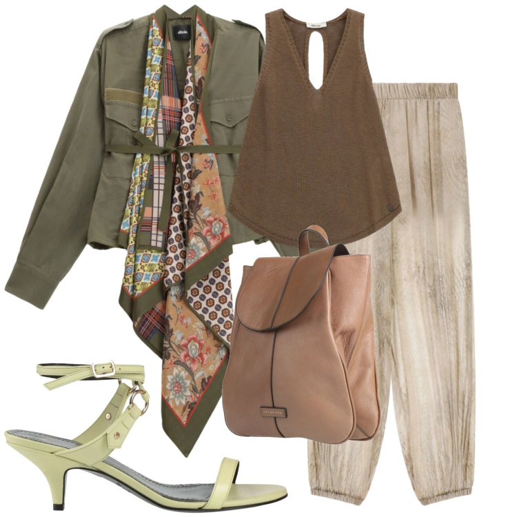 Outfit donna - Tessuti in movimento - curvy style. Stile Casual chic per Tutti i giorni. Abbinamento con sandali in pelle, zaini, pantaloni, blazer, top.