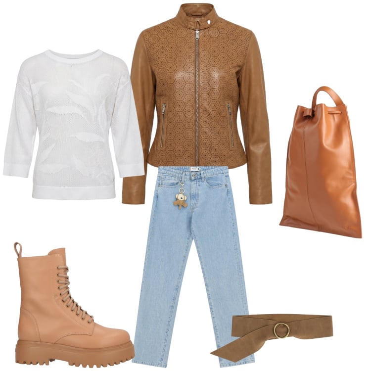 Outfit donna - Total look #2366140. per Tutti i giorni. Abbinamento con zaini, stivaletti, giacche, pullovers, jeans dritti, cinture.