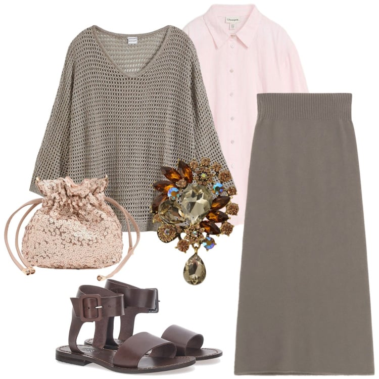 Outfit donna - Tessuti in movimento - curvy style. Stile Chic per Tutti i giorni. Abbinamento con maglieria, camicie, pochette, gonne lunghe, cappotti, sandali.