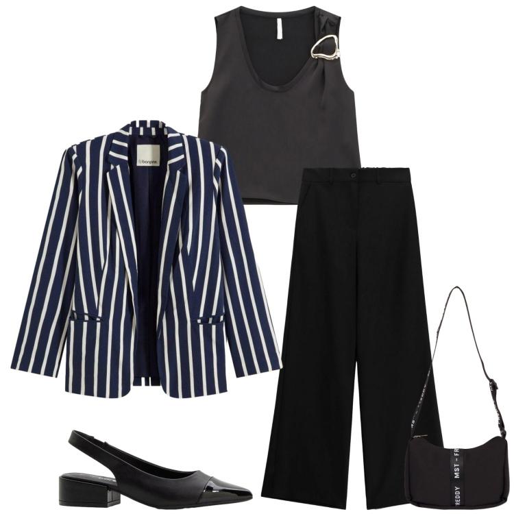 Outfit donna - Total look #2366148. Stile Chic per Tutti i giorni. Abbinamento con blazer, décolleté, pantaloni a palazzo, top, borse a tracolla.