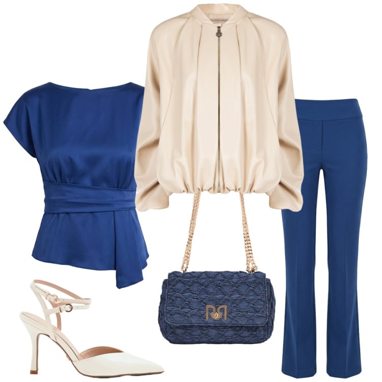 Outfit donna - Total look #2366153. Stile Glamour per Cerimonia. Abbinamento con bluse, bomber, décolleté, borse a spalla, pantaloni.