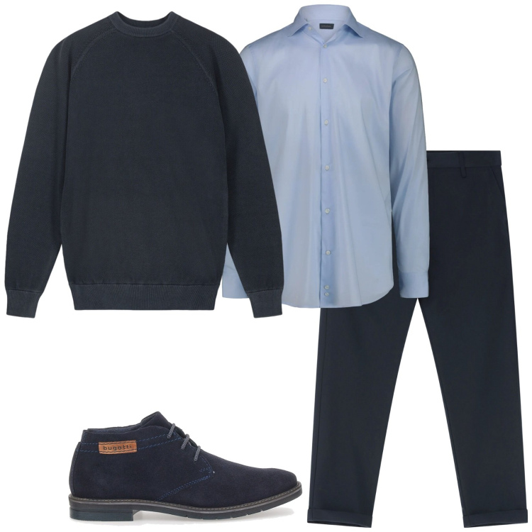Outfit uomo - Total look #2366163. Stile Casual per Ufficio. Abbinamento con pantaloni chino, scarpe stringate, camicie, maglieria.