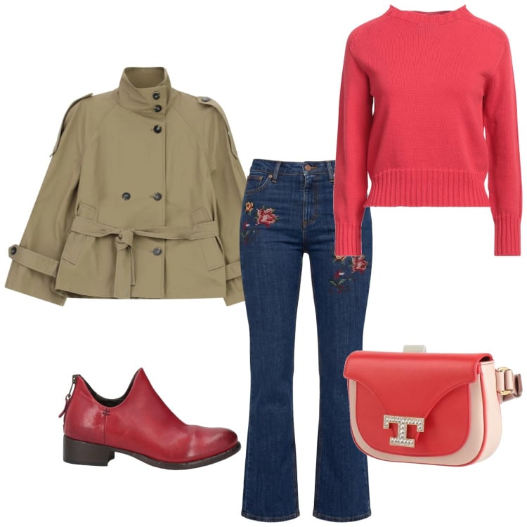 Outfit donna - Total look #2366164. Stile Minimal per Tutti i giorni. Abbinamento con pullovers, marsupi, stivaletti, jeans, trench.