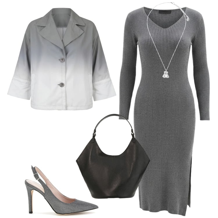 Outfit donna - Total look #2366165. Stile Chic per Ufficio. Abbinamento con ciondoli, vestiti midi/longuette, blazer, borse a spalla, décolleté.
