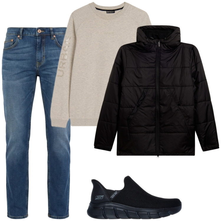 Outfit uomo - Total look #2366179. Stile Casual per Tutti i giorni. Abbinamento con jeans, felpe, giacche, sneakers.