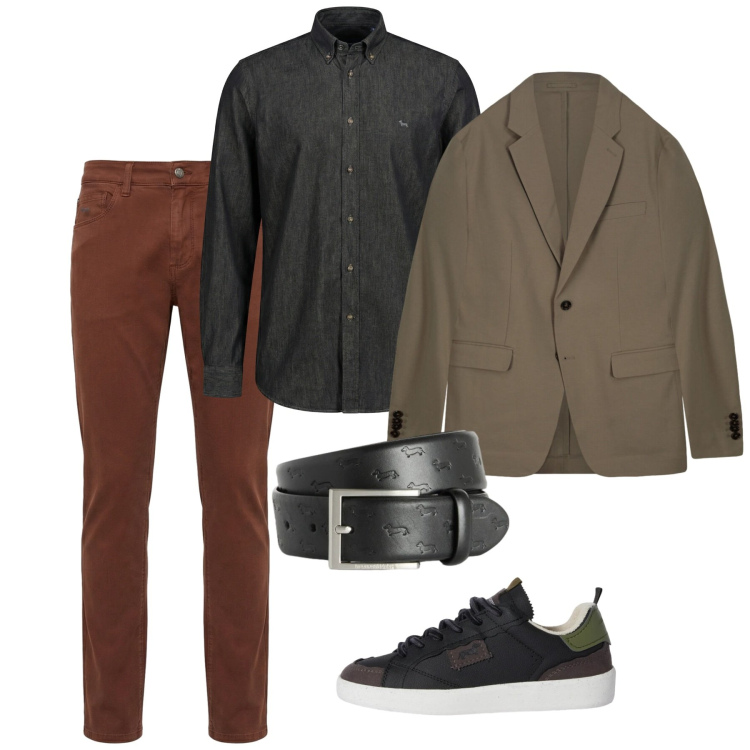 Outfit uomo - Primavera. Stile Casual per Tutti i giorni. Abbinamento con cinture, sneakers, camicie, pantaloni, giacche.