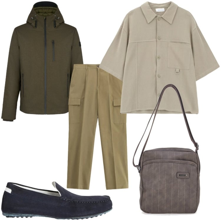 Outfit uomo - Total look #2366204. Stile Casual per Tutti i giorni. Abbinamento con scarpe stringate, pantaloni cargo, camicie a manica corta, eskimo, portafogli.