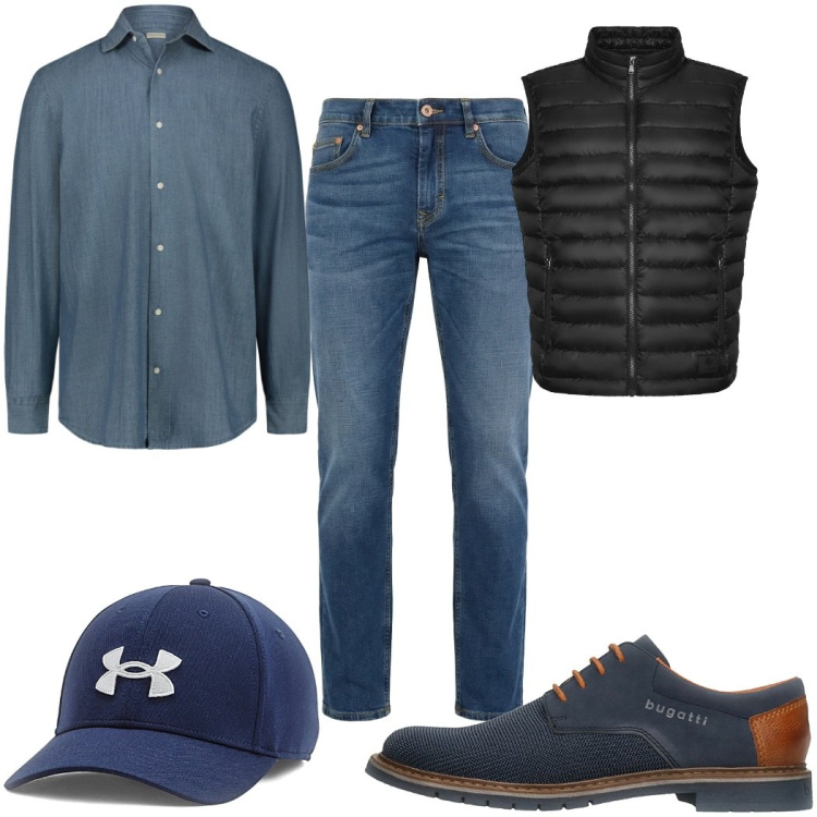 Outfit uomo - Total look #2366205. Stile Casual per Tutti i giorni. Abbinamento con jeans, piumini, cappelli, camicie, scarpe stringate.