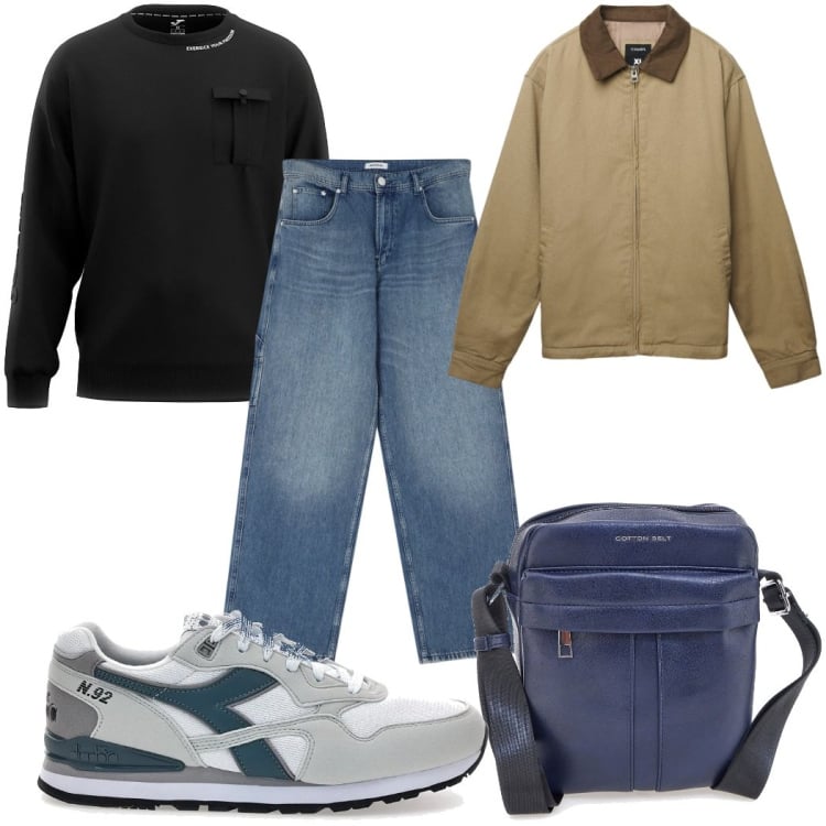 Outfit uomo - Total look #2366207. Stile Casual per Tutti i giorni. Abbinamento con jeans, cappotti, felpe, sneakers, borse sportive.