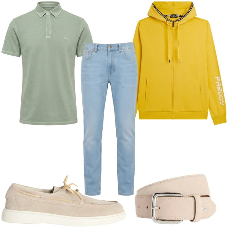 Outfit uomo - Total look #2366209. Stile Casual per Tutti i giorni. Abbinamento con scarpe stringate, cinture, jeans, polo, felpe con cappuccio.