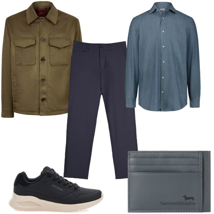 Outfit uomo - Total look #2366211. Stile Casual per Tutti i giorni. Abbinamento con portafogli, pantaloni chino, giacche, camicie, sneakers.