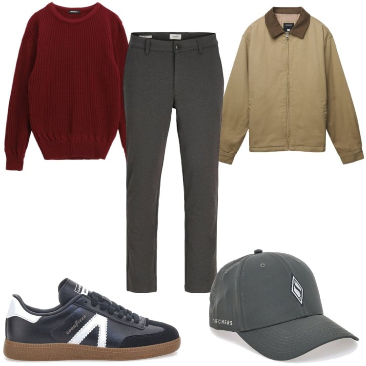 Outfit uomo - Total look #2366217. Stile Casual per Tutti i giorni. Abbinamento con pantaloni chino, maglieria, cappotti, sneakers, cappelli con visiera.