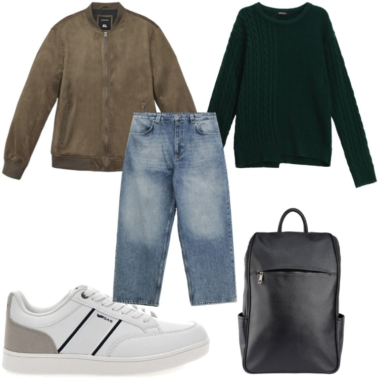 Outfit uomo - Total look #2366220. Stile Casual per Tutti i giorni. Abbinamento con jeans, pullovers, giacche, borse sportive, sneakers.