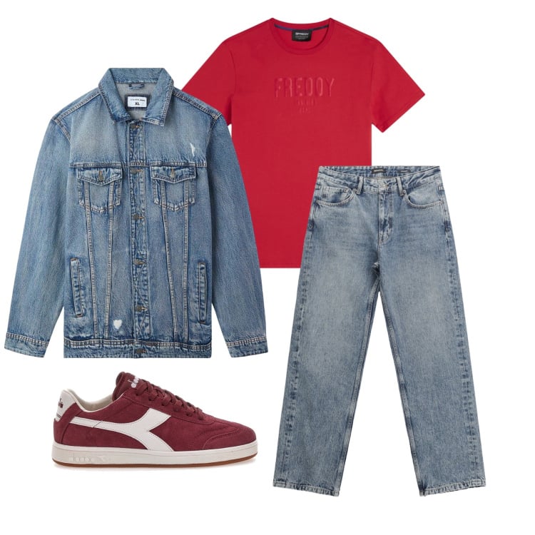 Outfit uomo - Marzo. Stile Casual per Tutti i giorni. Abbinamento con jeans dritti, t-shirt, giacche, sneakers.