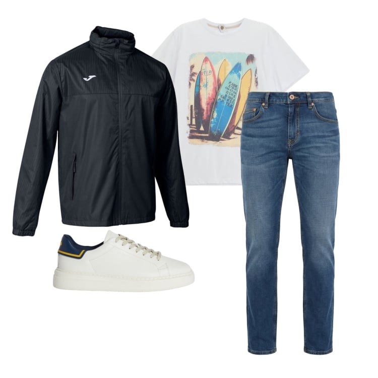 Outfit uomo - Marzo. Stile Casual per Tutti i giorni. Abbinamento con sneakers, jeans, t-shirt, giacche.