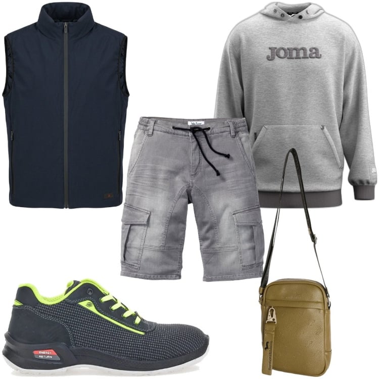 Outfit uomo - Total look #2366227. Stile Casual per Tutti i giorni. Abbinamento con bermuda, borse sportive, piumini, sneakers, felpe con cappuccio.