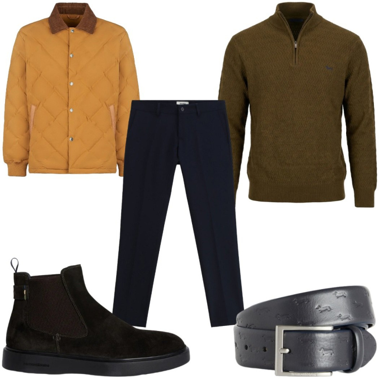 Outfit uomo - Total look #2366229. Stile Casual per Tutti i giorni. Abbinamento con pantaloni, cinture, pullovers, stivali e stivaletti, giacche.