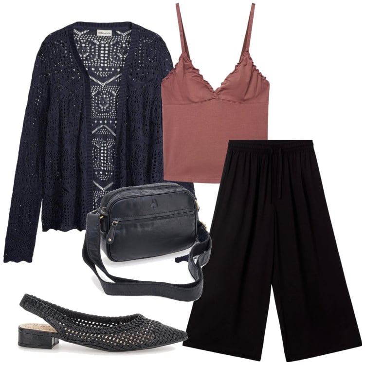 Outfit donna - Total look #2366323. Stile Casual chic per Tutti i giorni. Abbinamento con cardigans, pantaloni a palazzo, canottiere, borse a tracolla, ballerine.