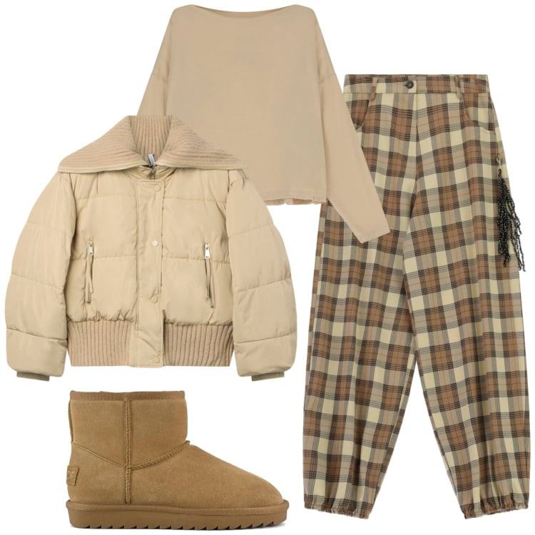 Outfit donna - Total look #2366337. Stile Basic per Tutti i giorni. Abbinamento con blazer, pantaloni a palazzo, t-shirt, stivali.