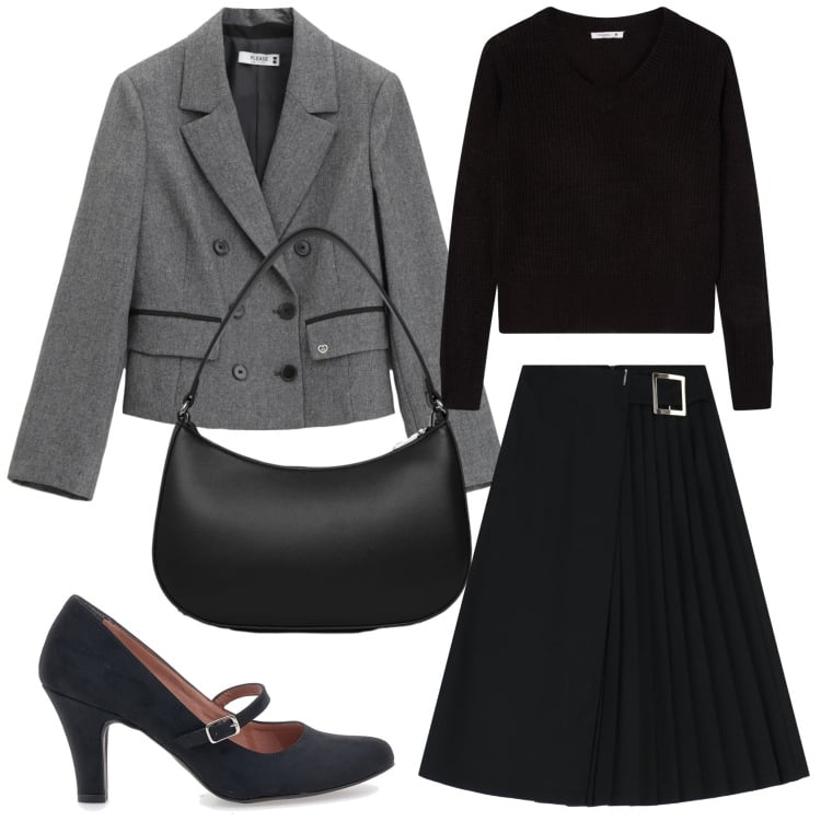 Outfit donna - Total look #2366338. Stile Bon Ton per Ufficio. Abbinamento con blazer, gonne longuette, décolleté, maglieria, borse a tracolla.