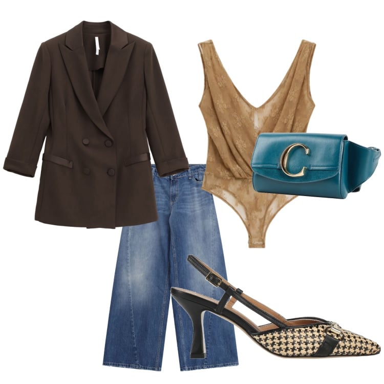 Outfit donna - Total look #2366348. Abbinamento con marsupi, décolleté, jeans, top, blazer.