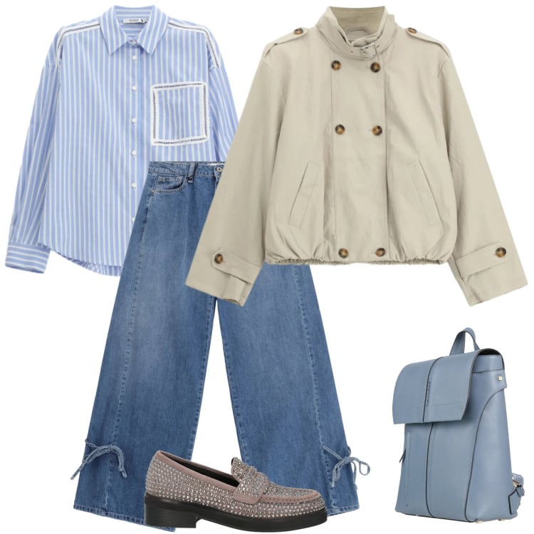 Outfit donna - Tutti i giorni. Stile Urban per Tutti i giorni. Abbinamento con mocassini, zaini, camicie, jeans, giacche.