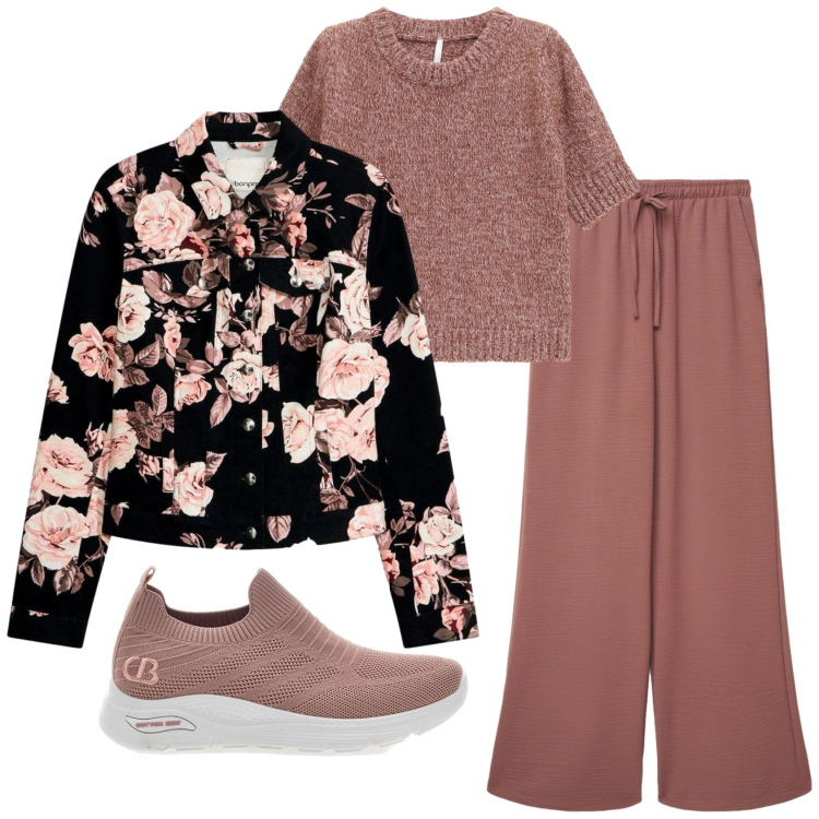 Outfit donna - Total look #2366357. Stile Romantica per Tutti i giorni. Abbinamento con blazer, pantaloni, maglieria, sneakers.