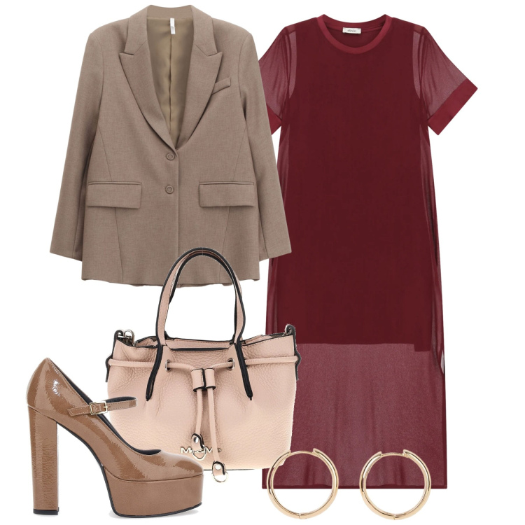 Outfit donna - Trampoli chic. Stile Chic per Tutti i giorni. Abbinamento con orecchini, blazer, vestiti midi/longuette, scarpe col tacco, borse a tracolla.