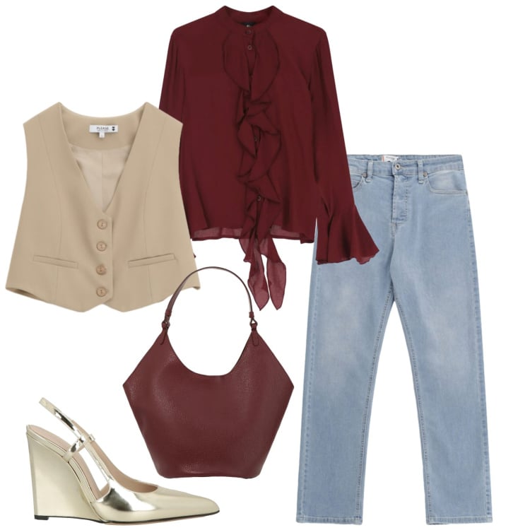 Outfit donna - Tocchi chic. Stile Chic per Tutti i giorni. Abbinamento con décolleté, jeans, gilet, camicie, borse a spalla.