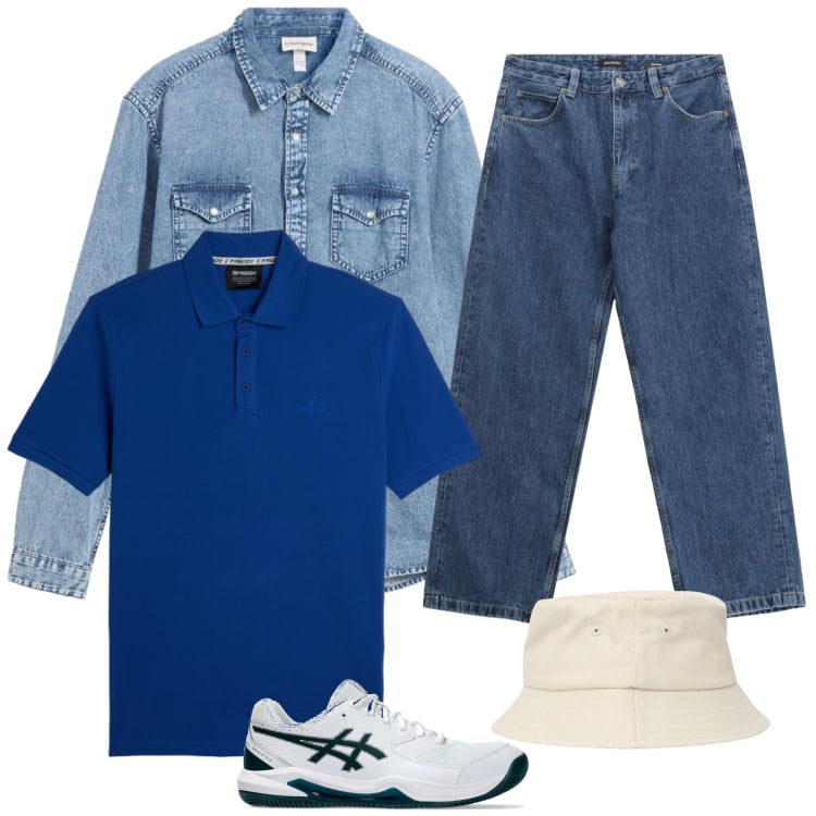 Outfit uomo - Revivial Street in Blu Elettrico. Stile Trendy per Tutti i giorni. Abbinamento con camicie, jeans, polo, cappelli con visiera, sneakers.