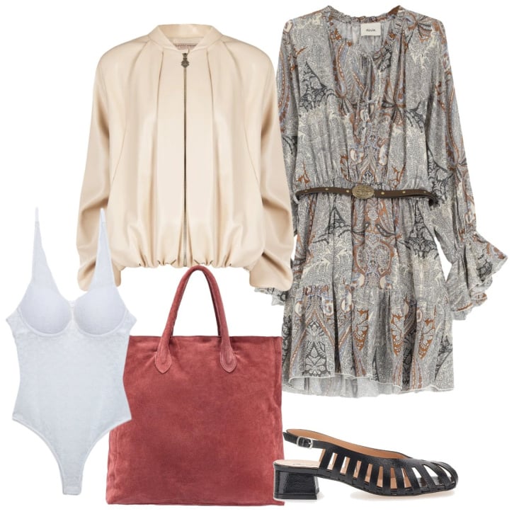 Outfit donna - Accenni romantici. Stile Romantica per Tutti i giorni. Abbinamento con body, bomber, vestiti corti, décolleté, borse a mano.