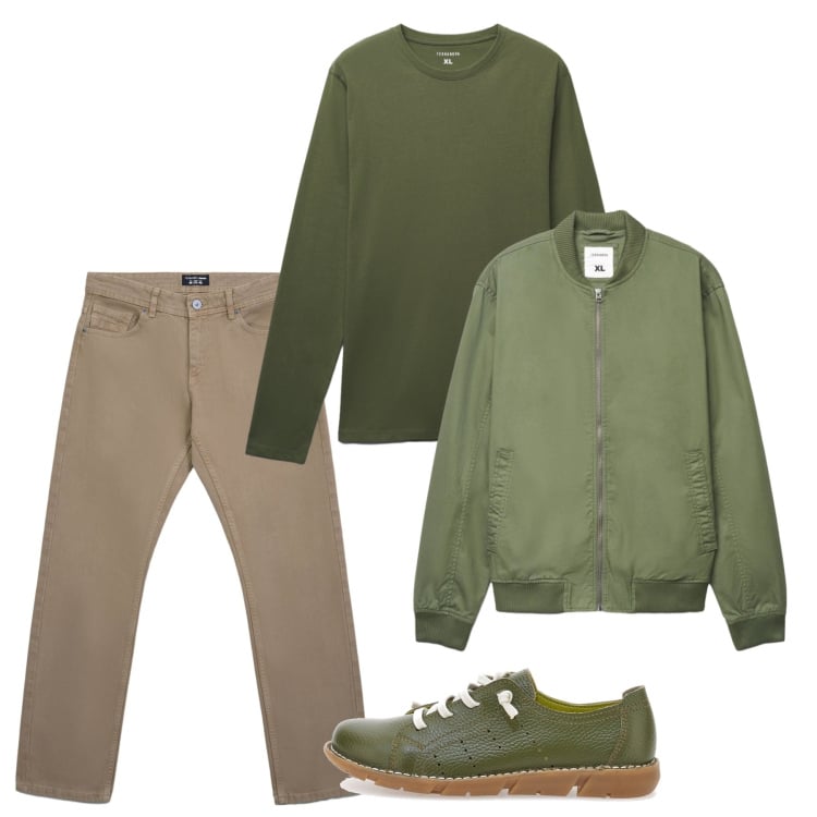 Outfit uomo - Primavera. Stile Casual per Tutti i giorni. Abbinamento con t-shirt, sneakers, jeans, bomber.